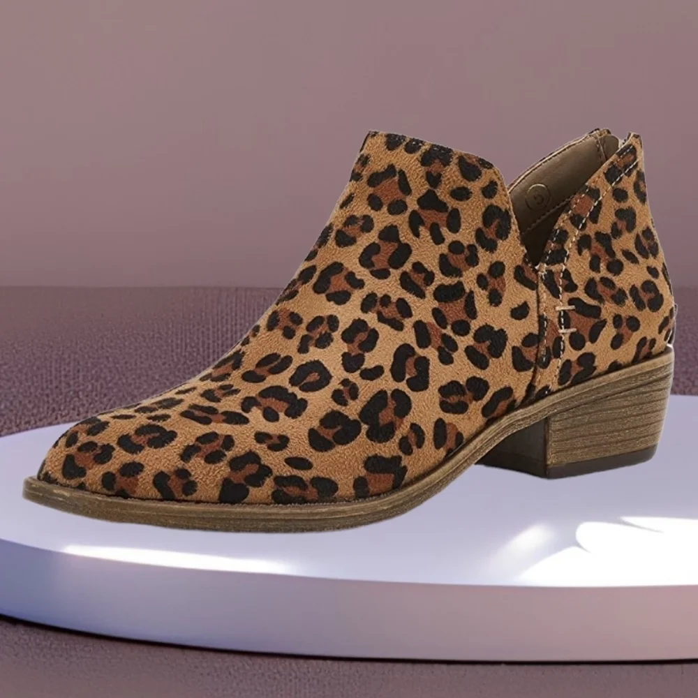 PiePieBuy Leopard Faux Suede Ankle Boots 7.5